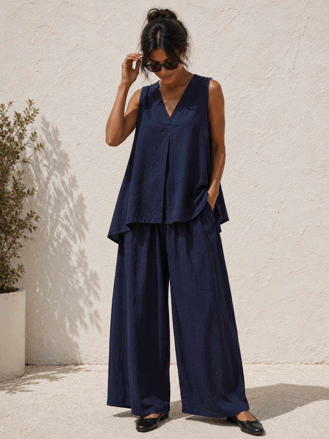 Deja V Neck Co-Ord Navy