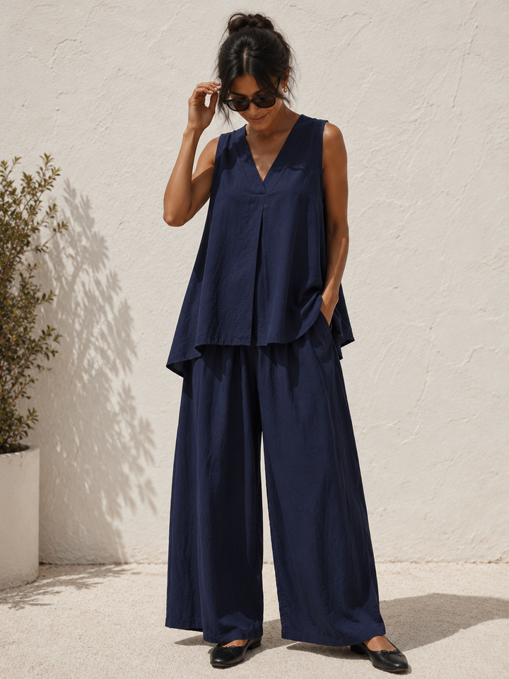 Deja V Neck Co-Ord Navy