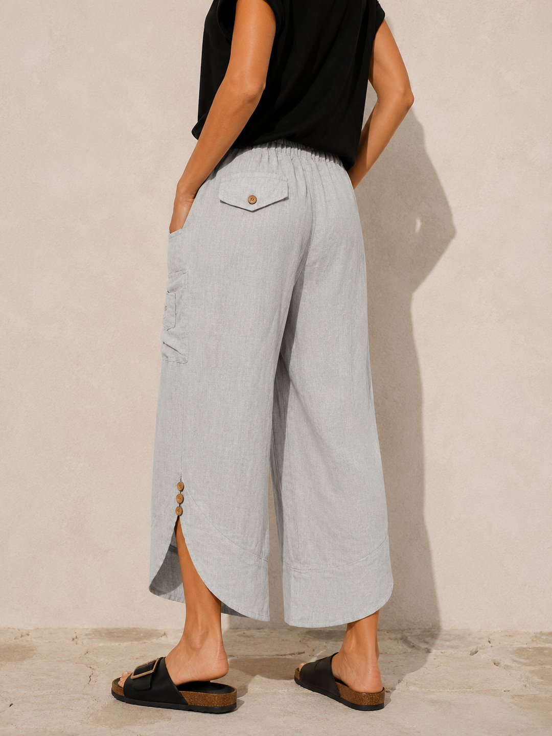 Kayla Linen Cropped Trousers Grey
