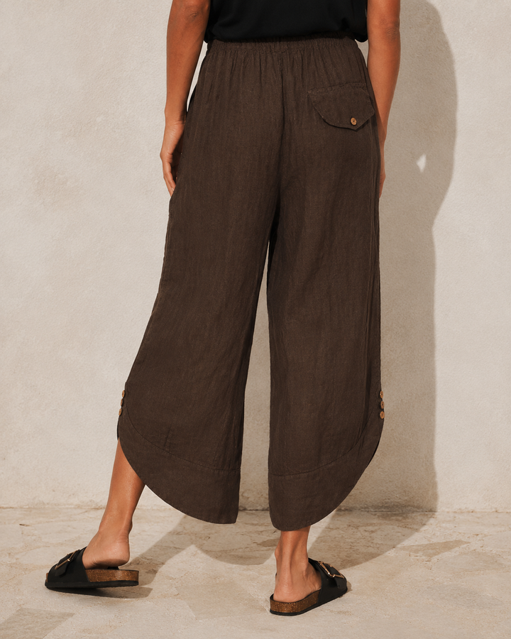 Kayla Linen Cropped Trousers Chocolate