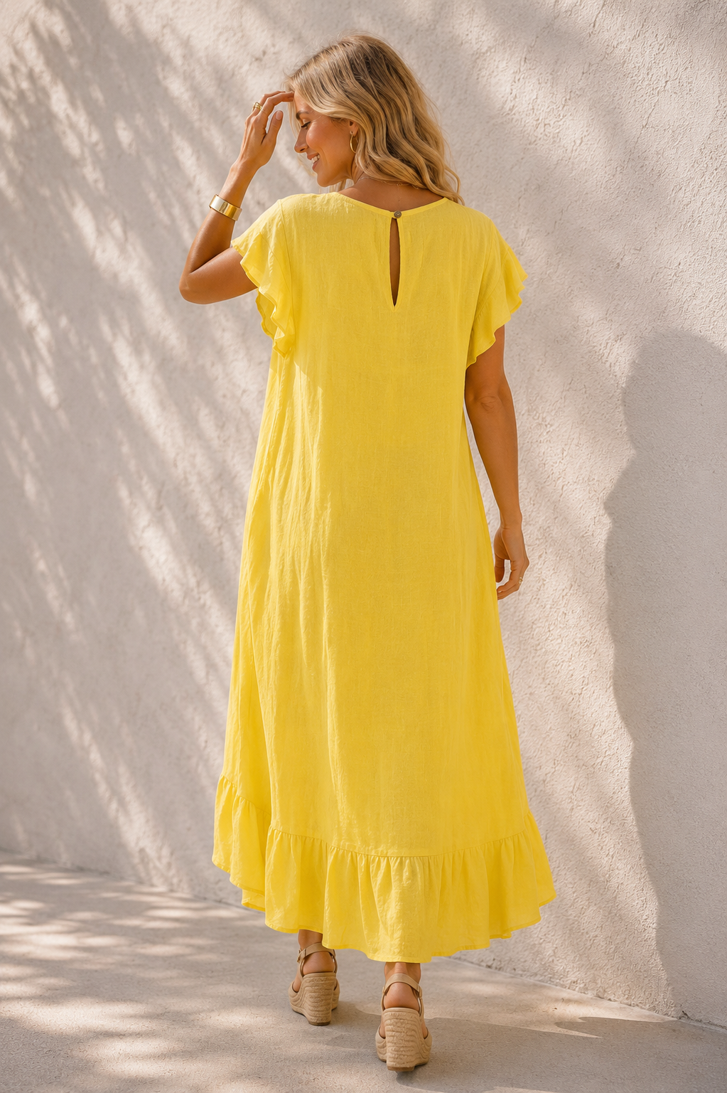 Alexia Linen Frill Dress Marigold