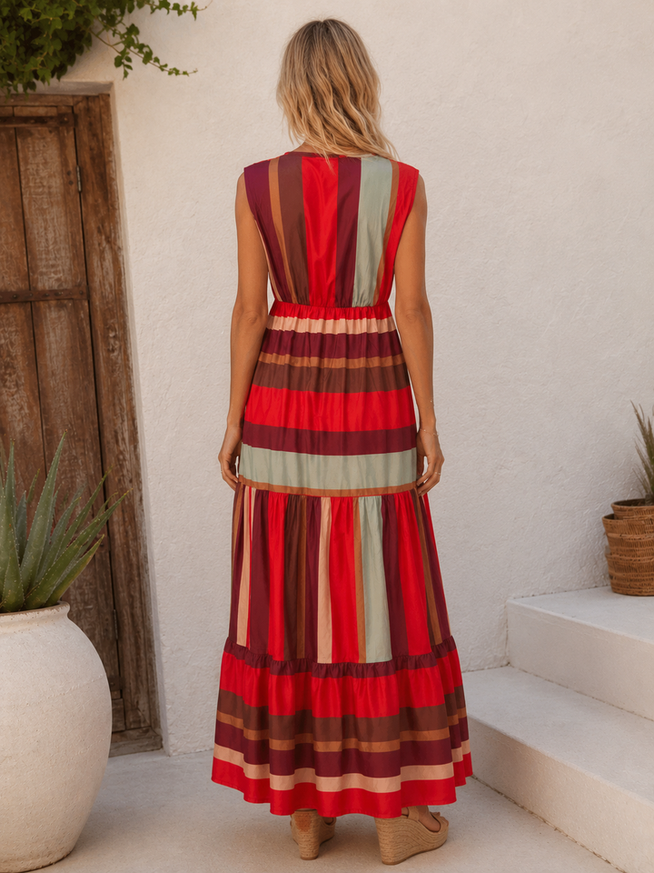 Isla Block Stripe Dress Strawberry