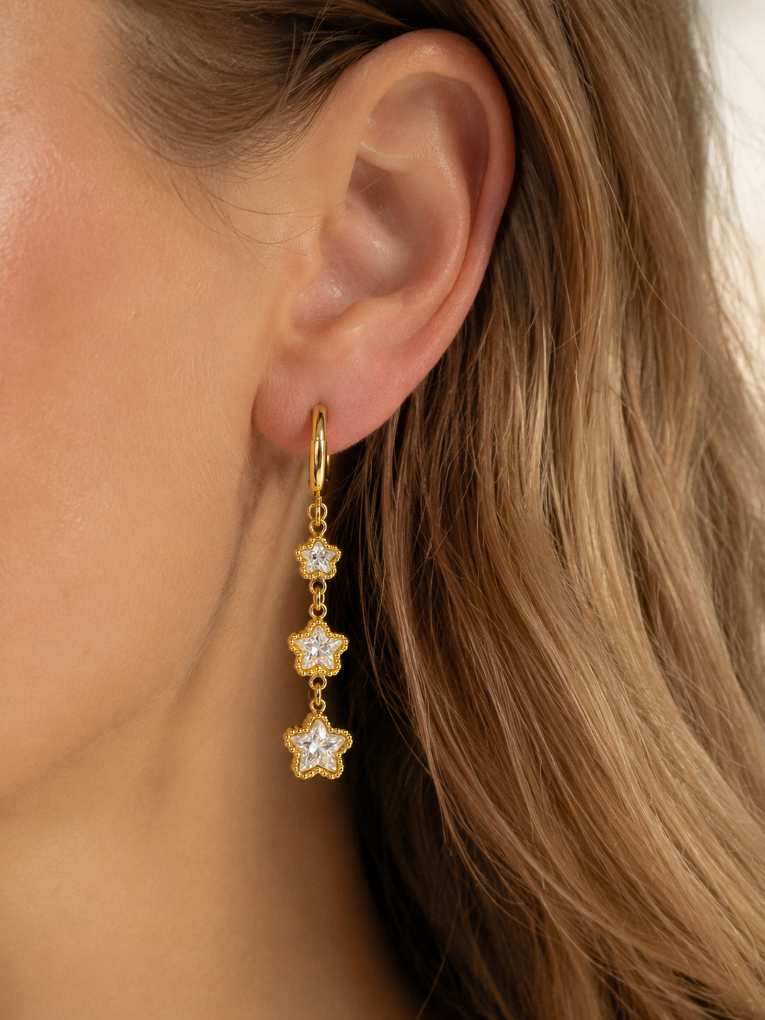 Triple Flower Drop Earring Gold