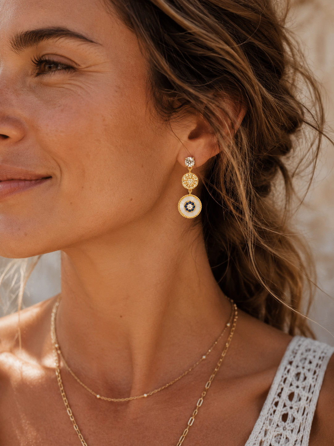 Crystal Starburst Flower Trio Drop Earring Gold
