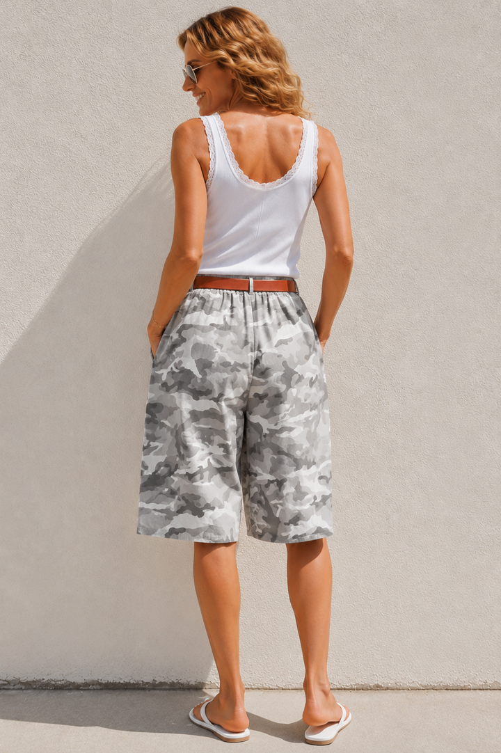 Camo Breeze Belted Shorts Grey