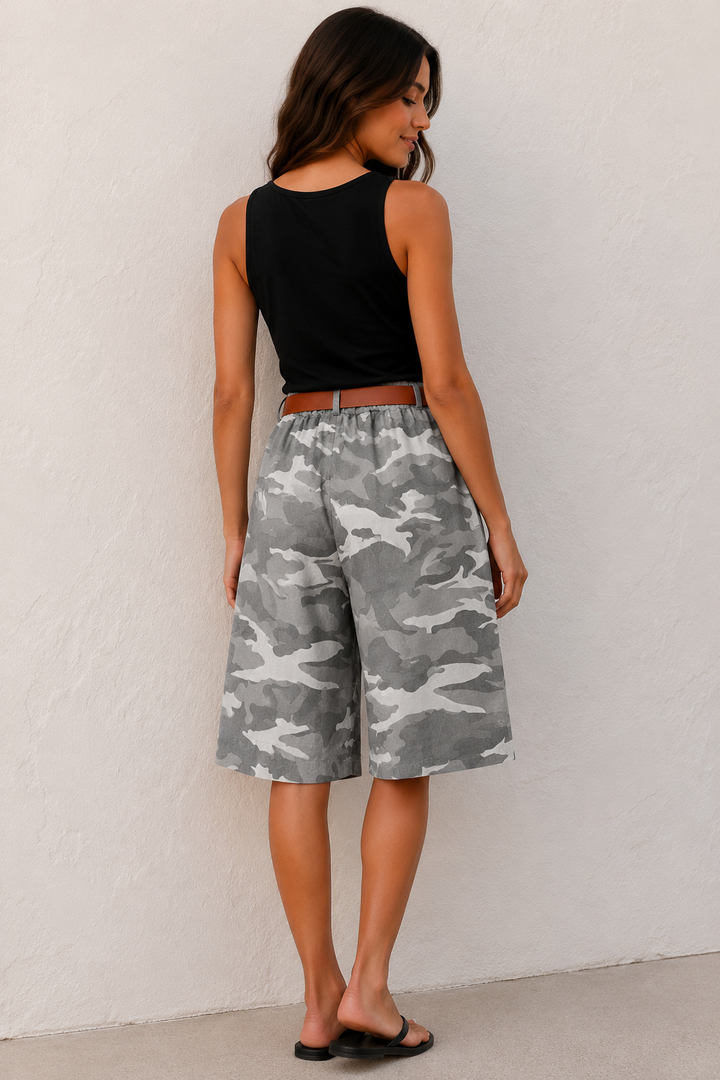 Camo Breeze Belted Shorts Beige