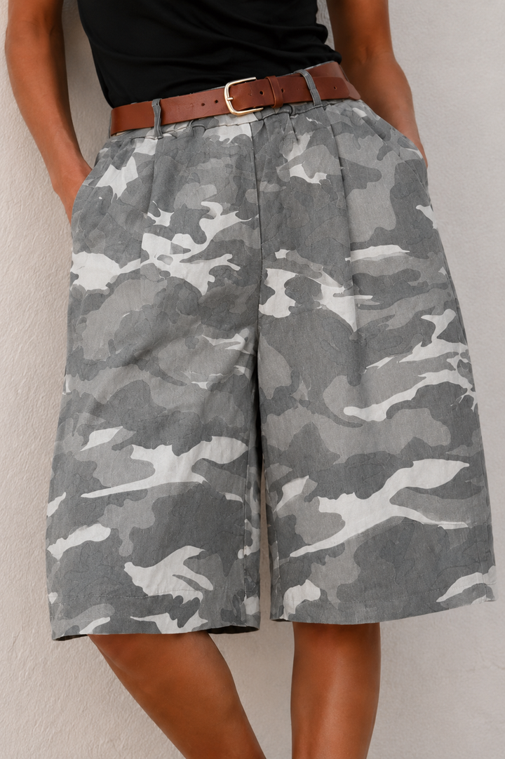 Camo Breeze Belted Shorts Beige