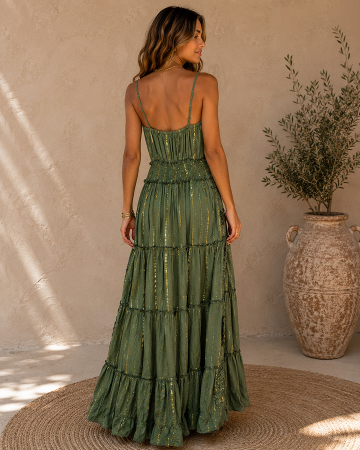Bohemian Embellished Maxi Dress - Khaki