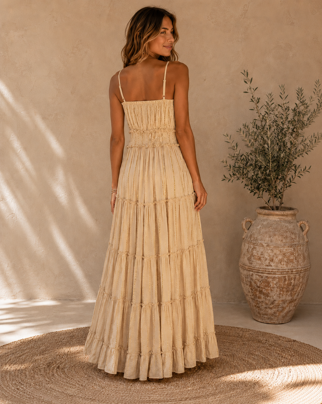 Bohemian Embellished Cami Maxi Dress - Beige
