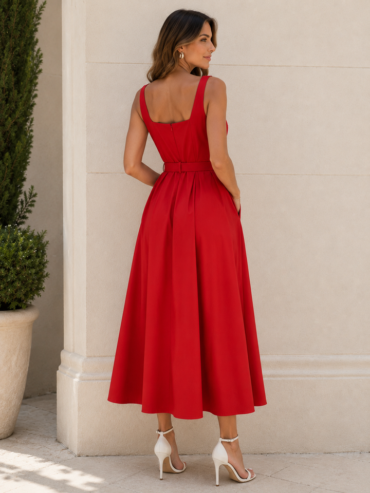 Amelie Belted Dress Red