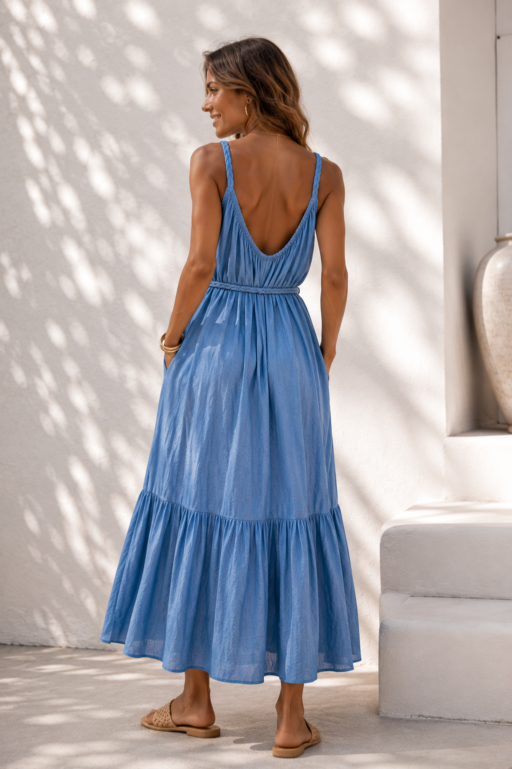 Margot Plait Belt Dress Denim