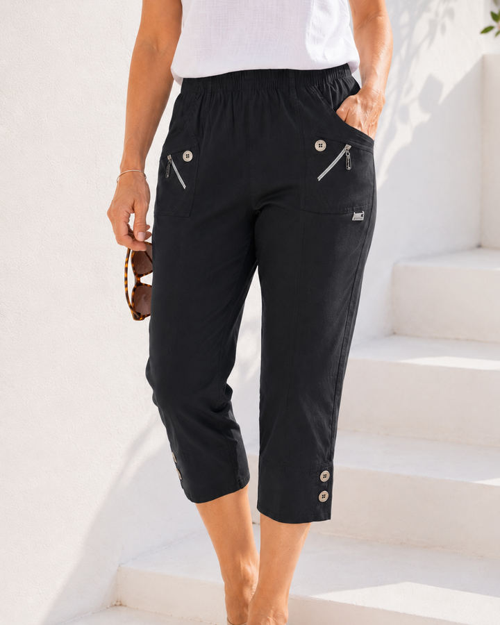 Cropped Stretch Trousers Black