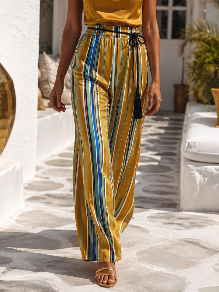 Lanza Silky Stripe Trousers Ochre
