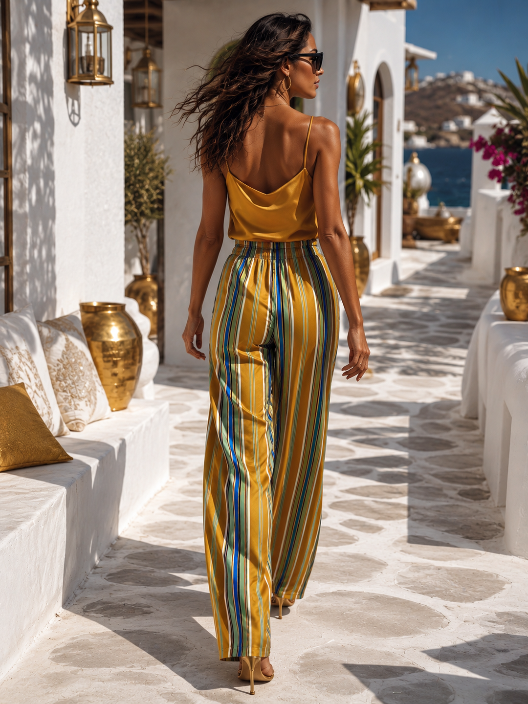 Lanza Silky Stripe Trousers Ochre