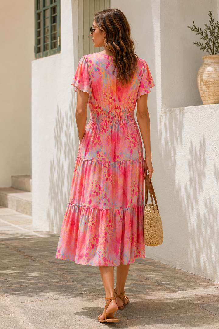 Brisa Animal Print Midi Dress Coral
