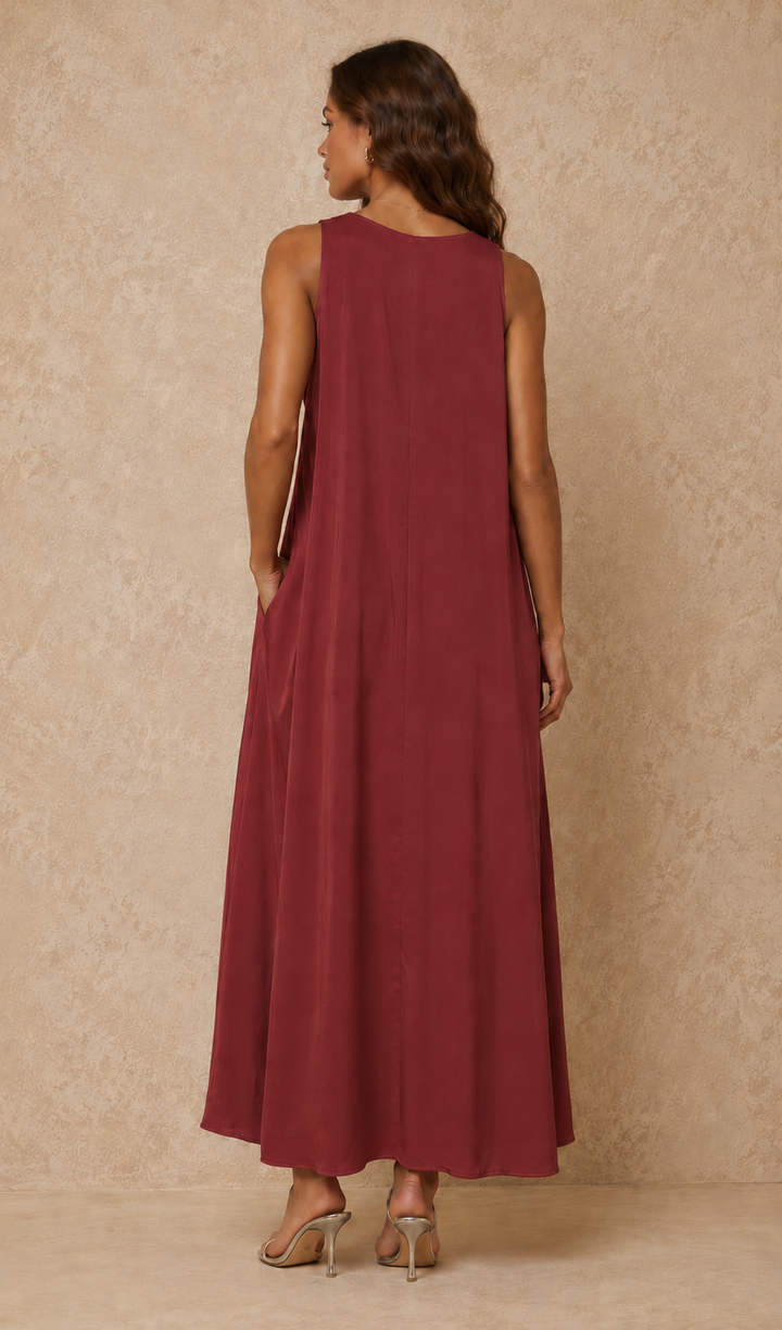 Viola V Neck Dress Cherry