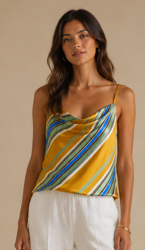 Cosima Silky Stripe Top Ochre