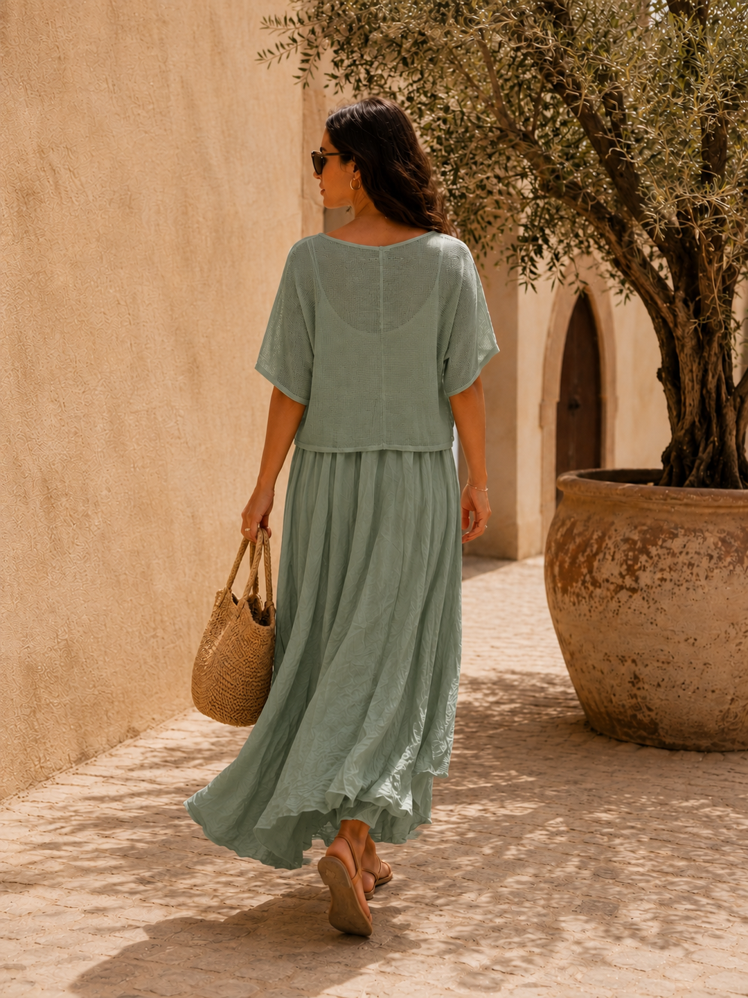 Rosalba Handkerchief Dress Set Khaki