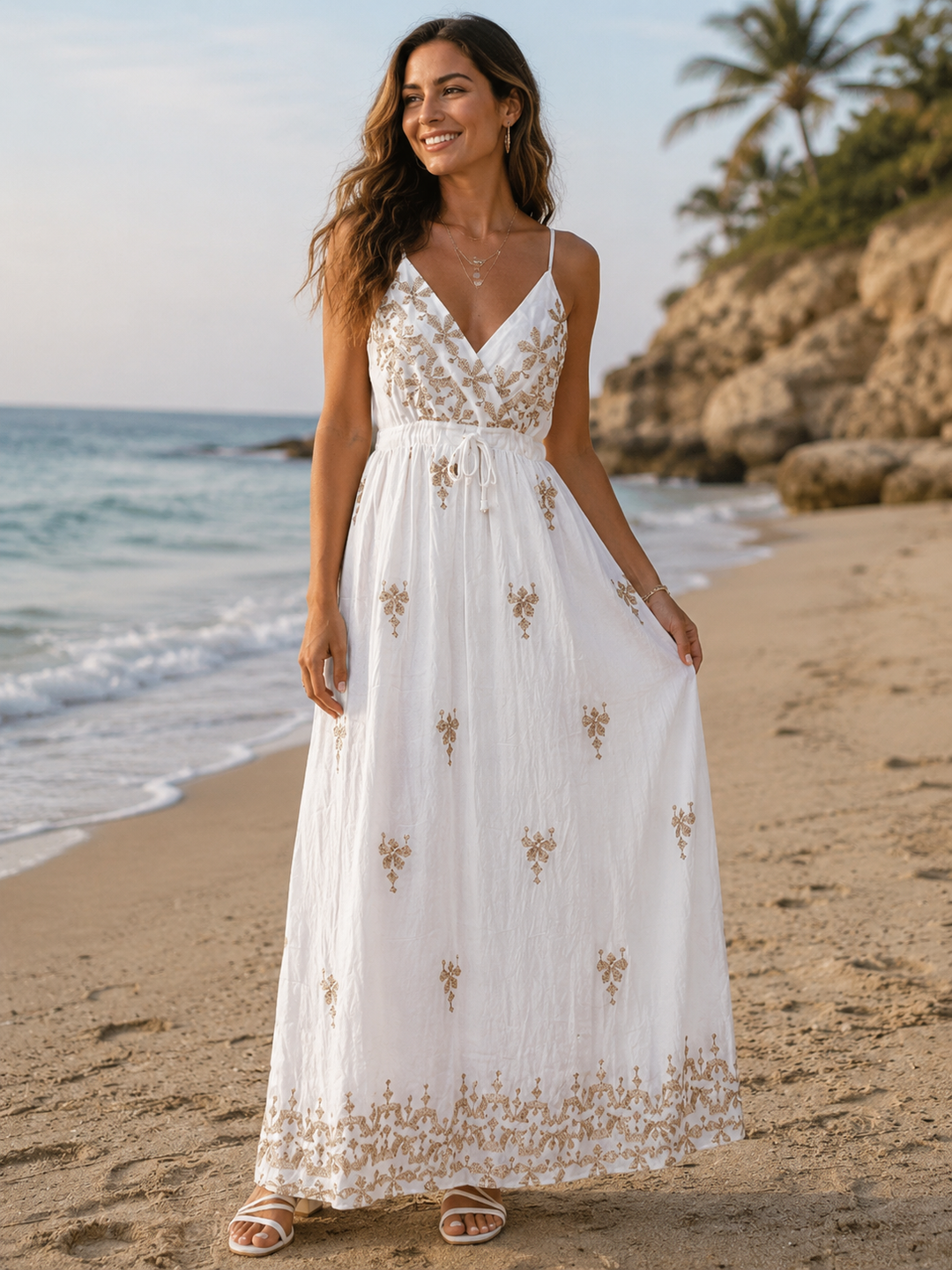 Kaelani Embroidered Dress White