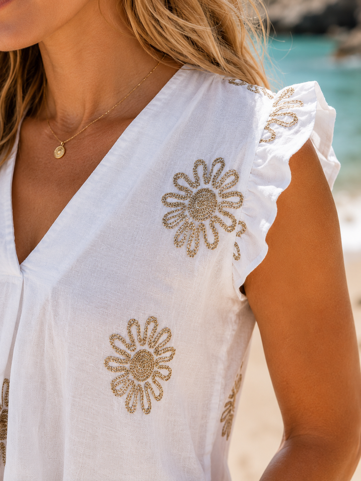 Oriana Embroidered Top White