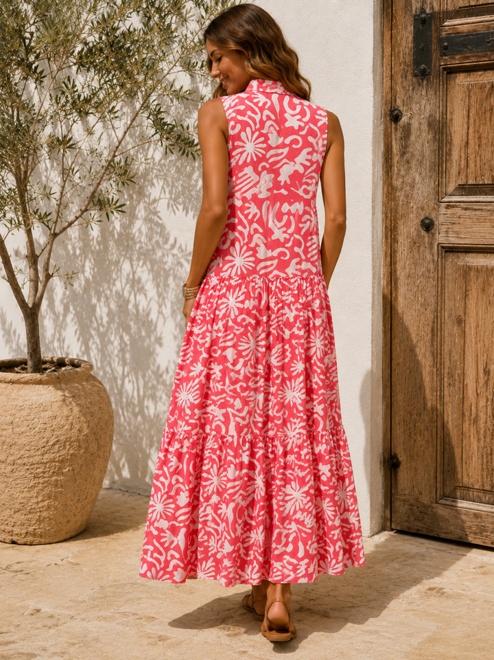 Putri Abstract Maxi Dress Coral
