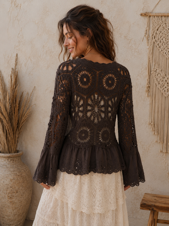 Mae Broderie Crochet Cardigan Chocolate