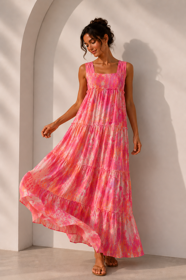 Kartika Tie Dye Maxi Dress Coral