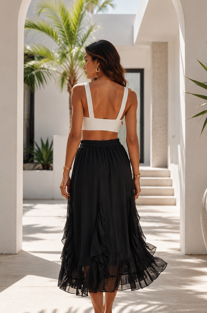Khadiza Ruffle Skirt Black