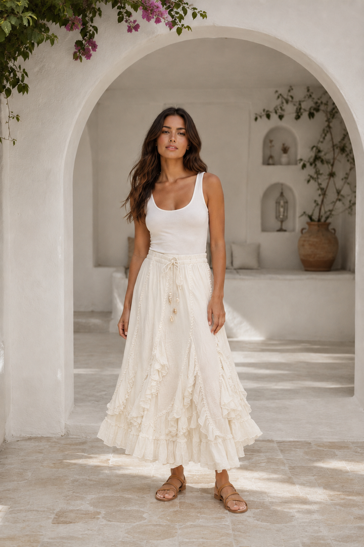 Khadiza Ruffle Skirt Cream