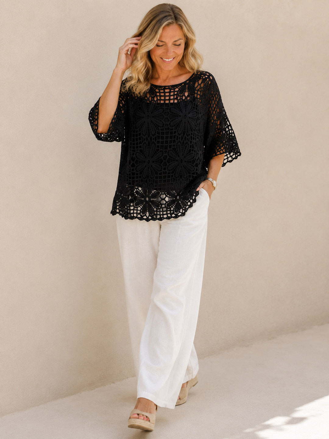 Esther Crochet Top Black