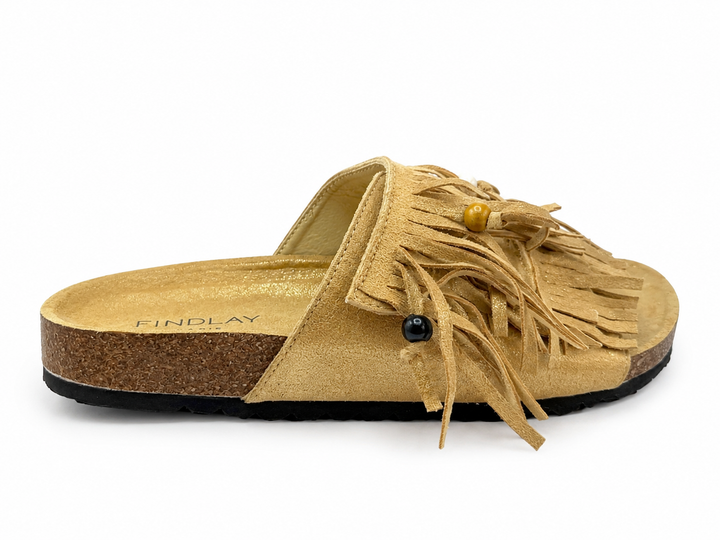 Boho Shimmer Fringe Sandals Mustard