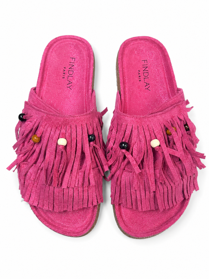 Boho Shimmer Fringe Sandals Fuchsia