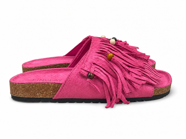 Boho Shimmer Fringe Sandals Fuchsia