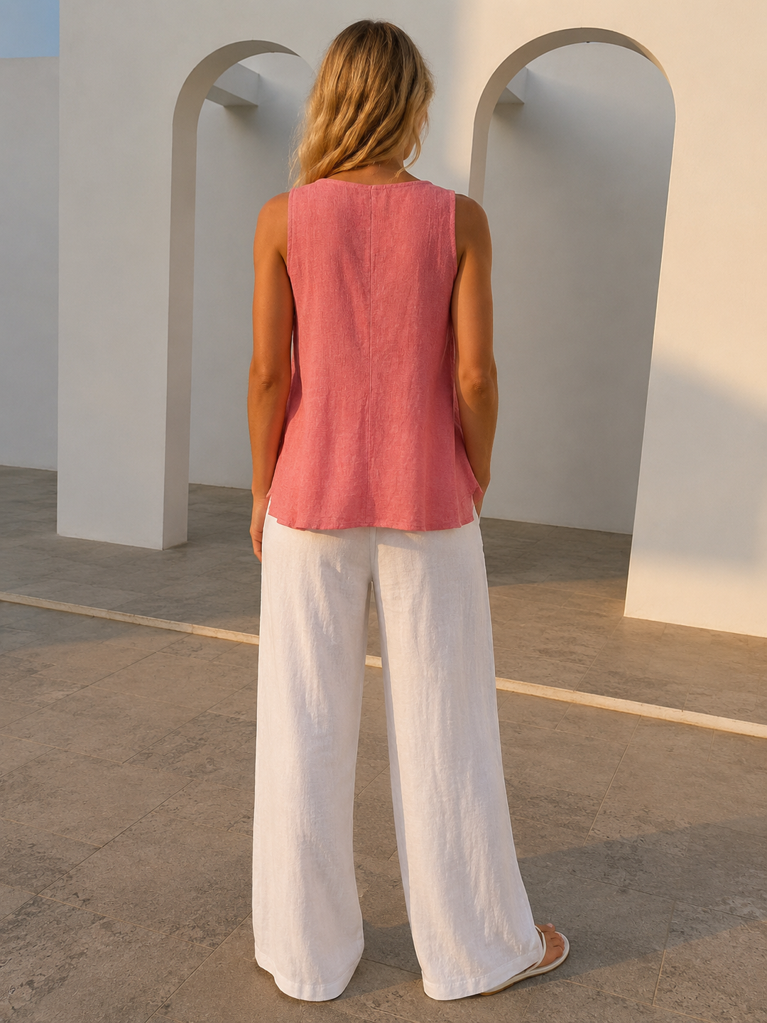 Matilda Sleeveless Linen Top Coral