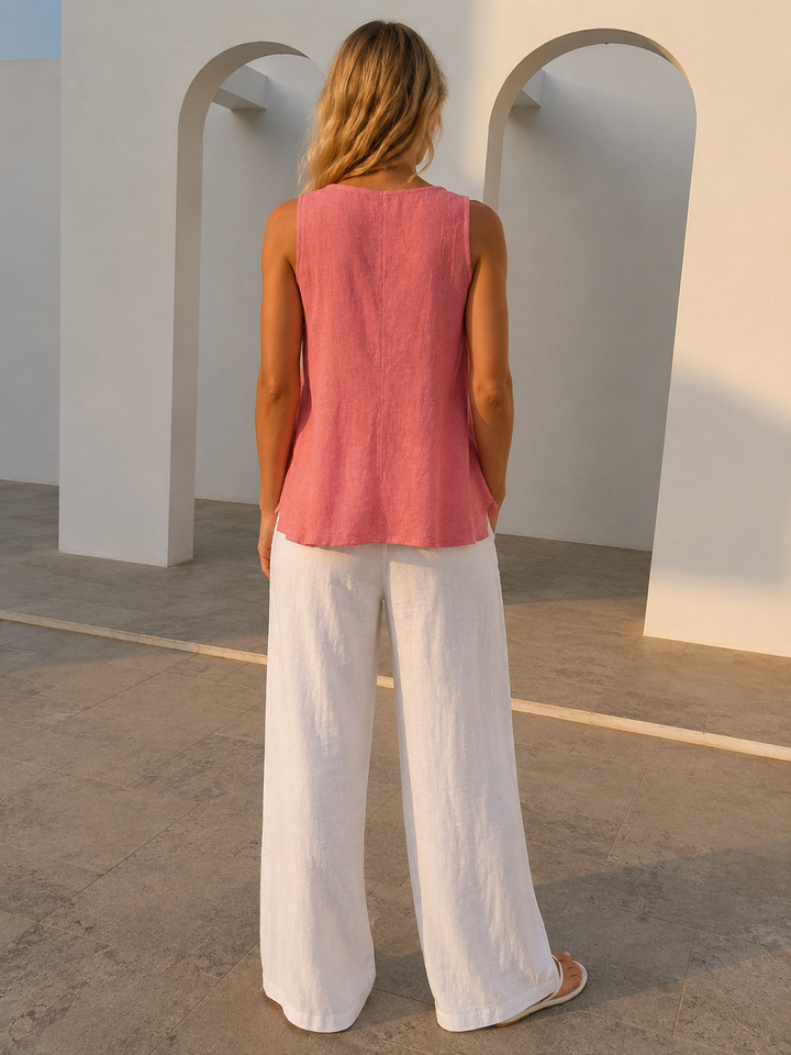Matilda Sleeveless Linen Top Coral