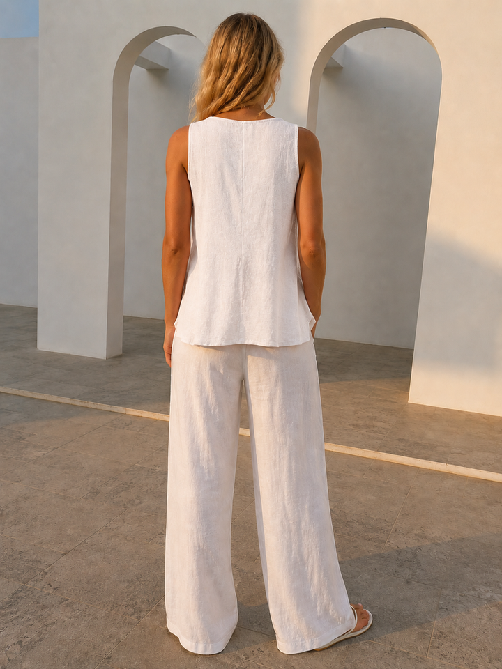 Matilda Sleeveless Linen Top White