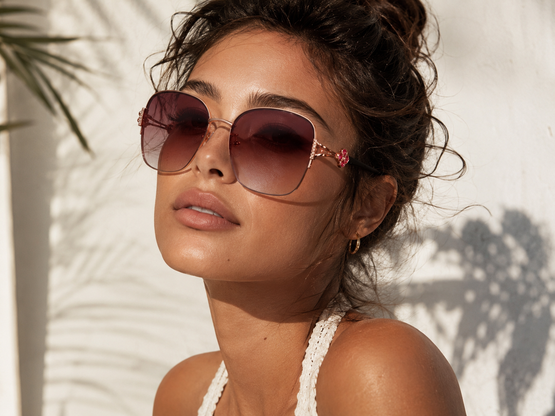 Embellished Clover Sunglasses Rose Gold