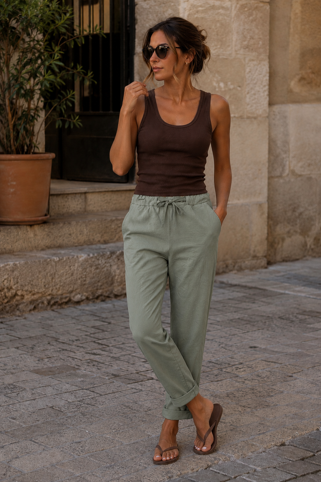 Khaki Plain Magic Pants