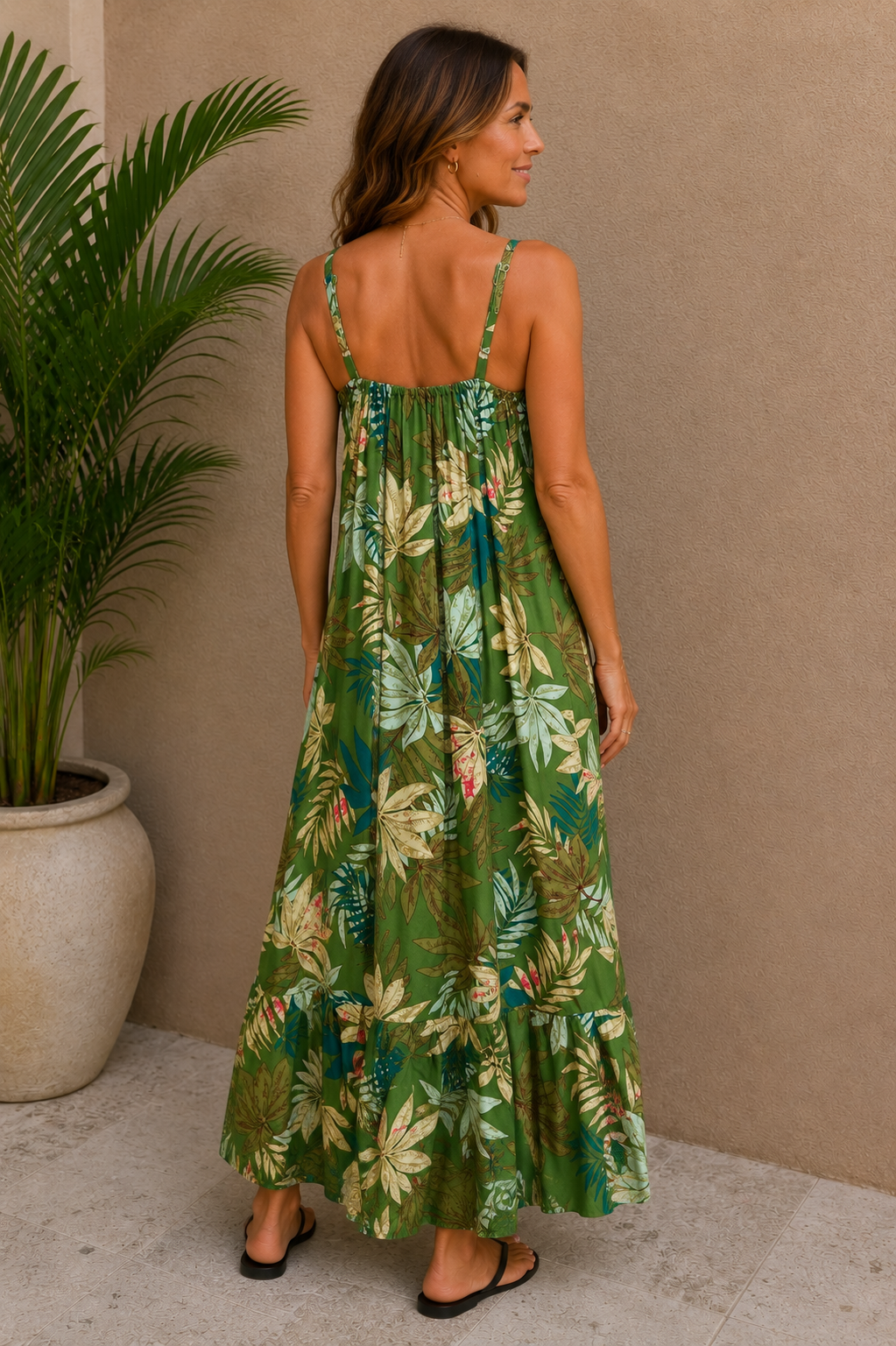 Ananda Tropical Palm Dress Avocado