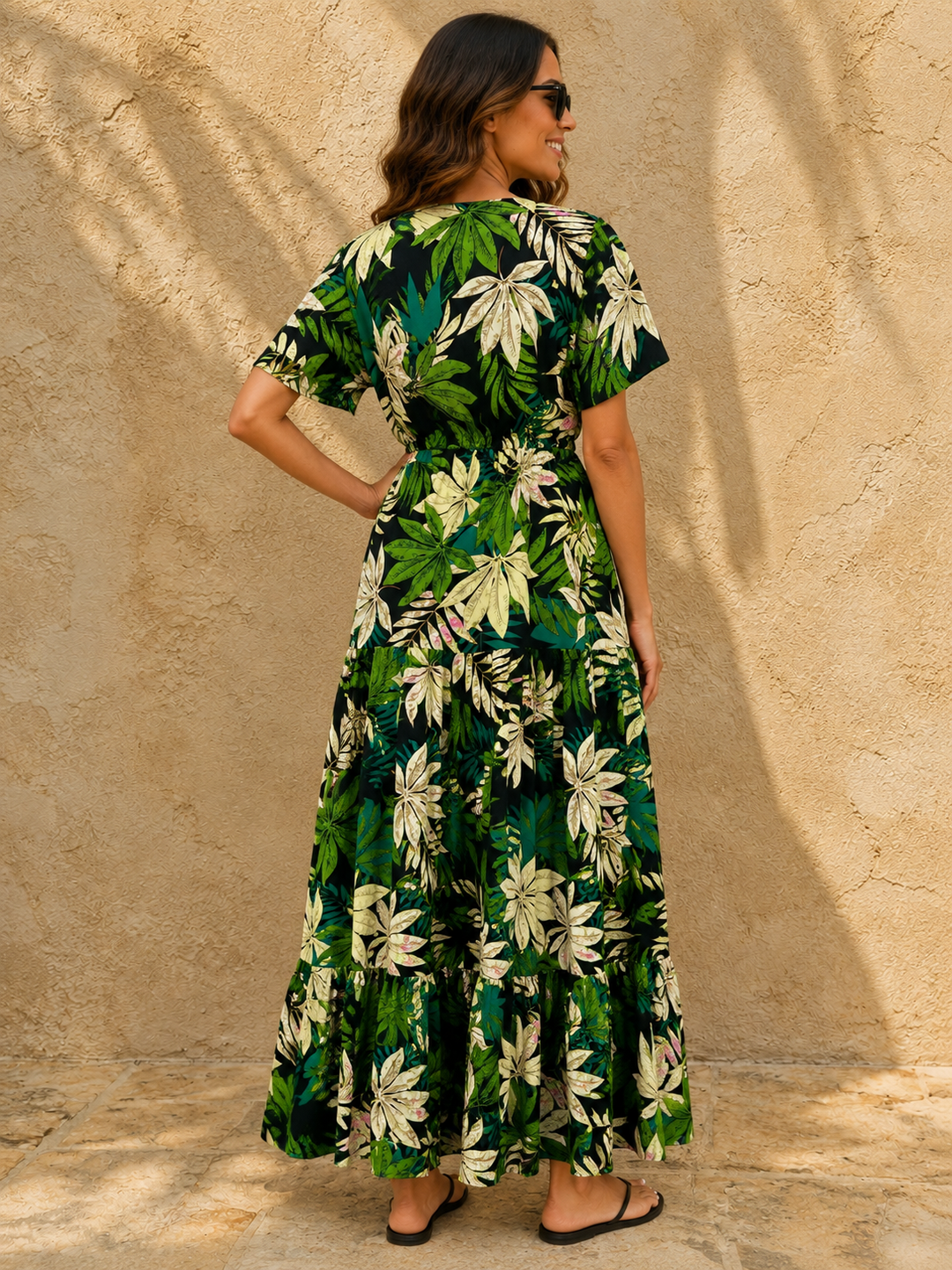 Imarna Tropical Palm Dress Black