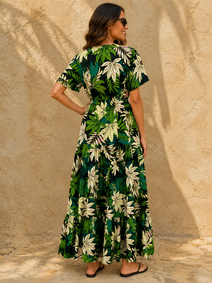 Imarna Tropical Palm Dress Black