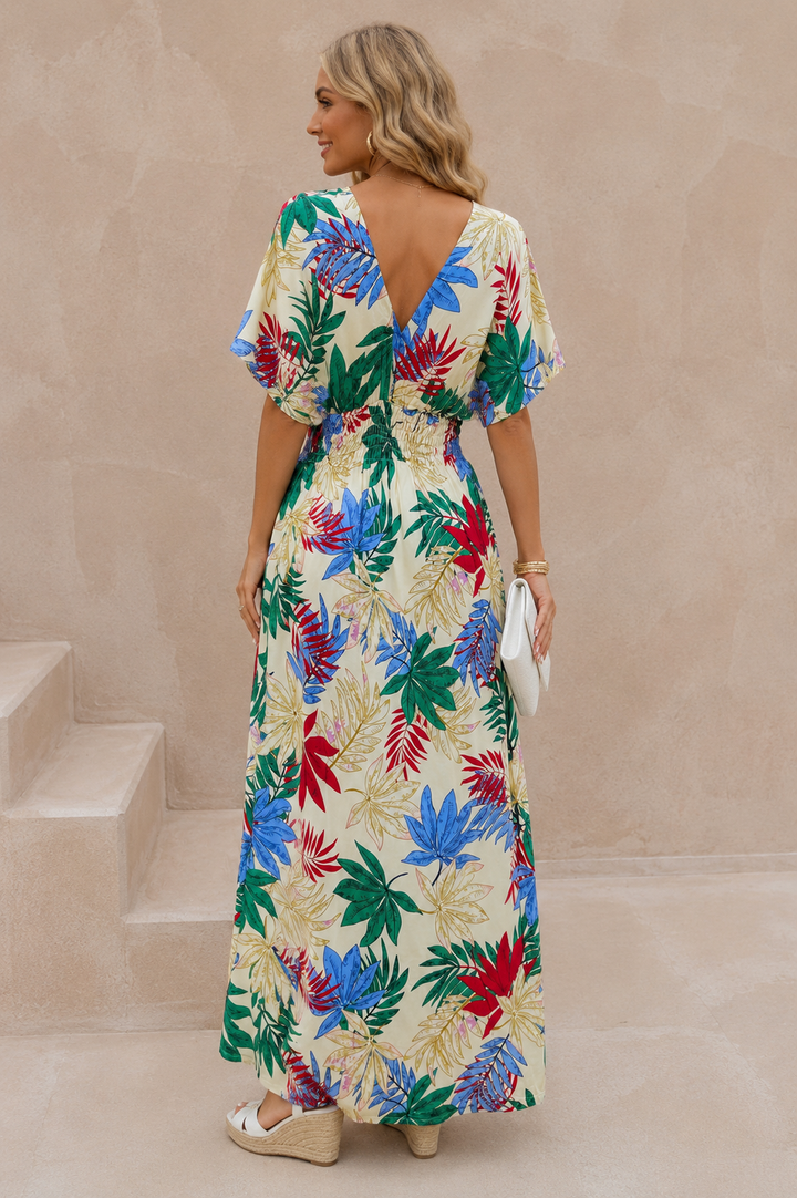 Nailah Floral Palm Dress Cream