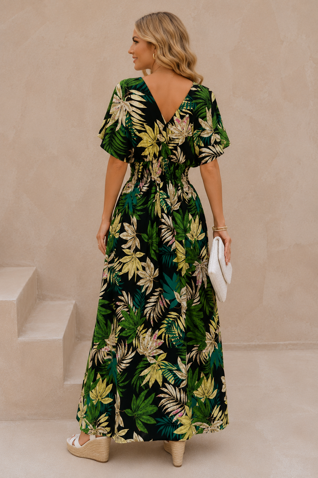 Nailah Floral Palm Dress Black
