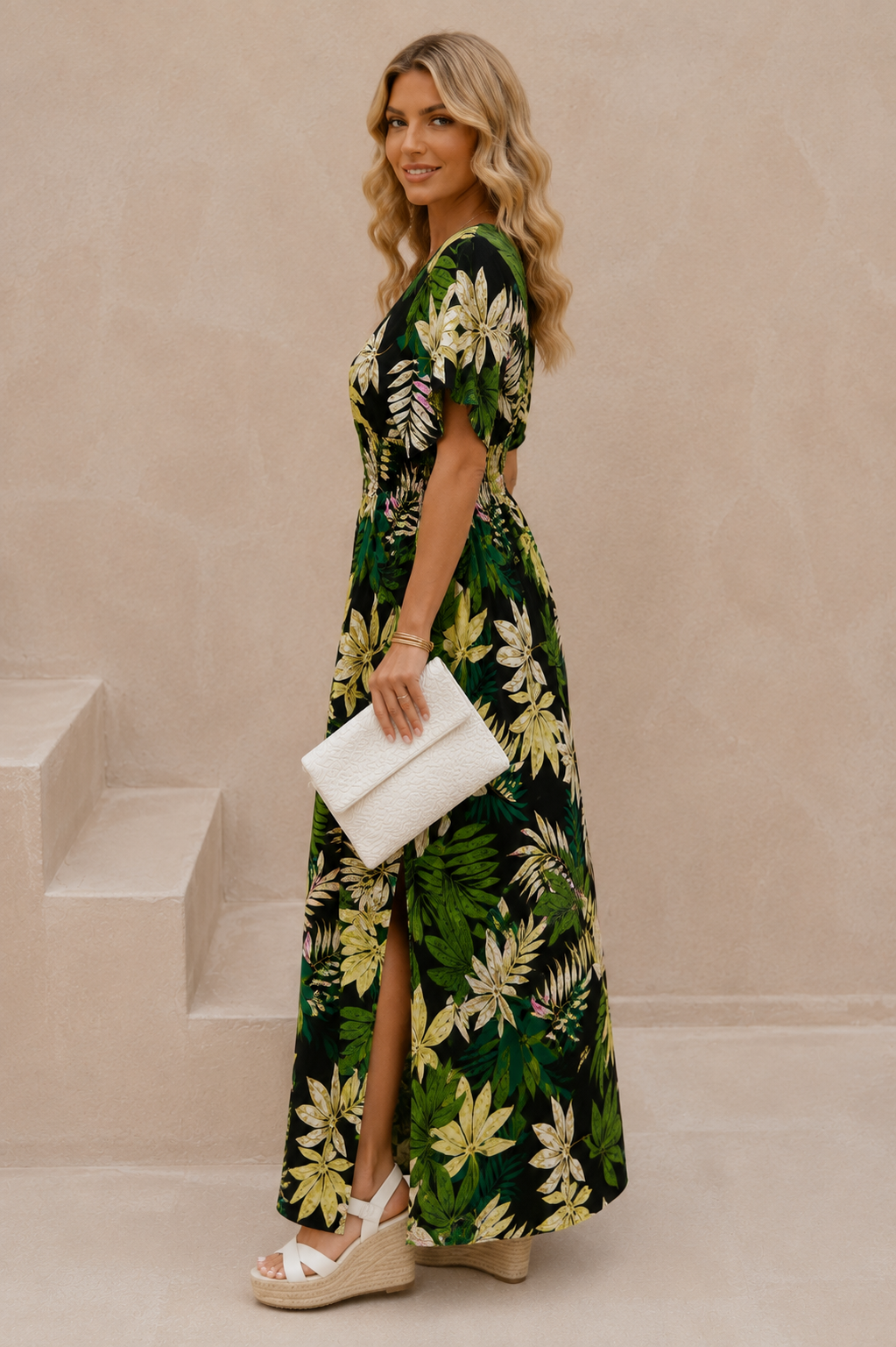 Nailah Floral Palm Dress Black