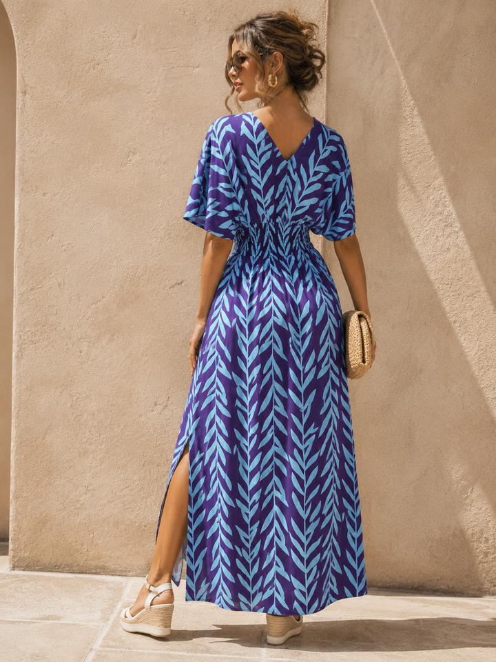 Yuliana Leaf Print Dress Plum