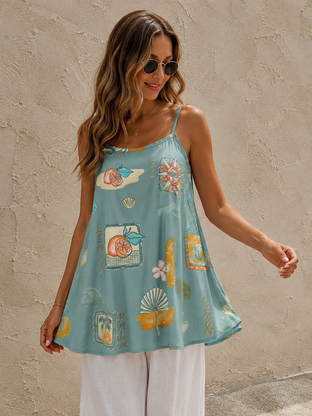 Adelia Postcard Print Top Sage