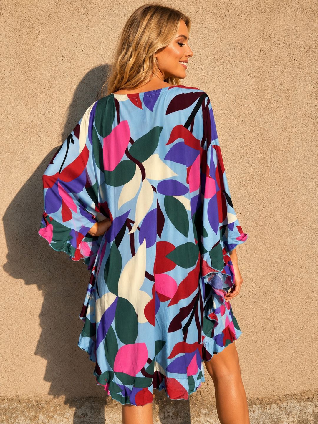 Amelya Bold Floral Kaftan Sky Blue