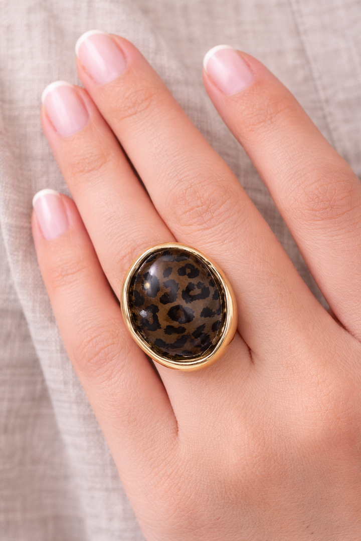 Lila Leopard Resin Stone Ring Gold