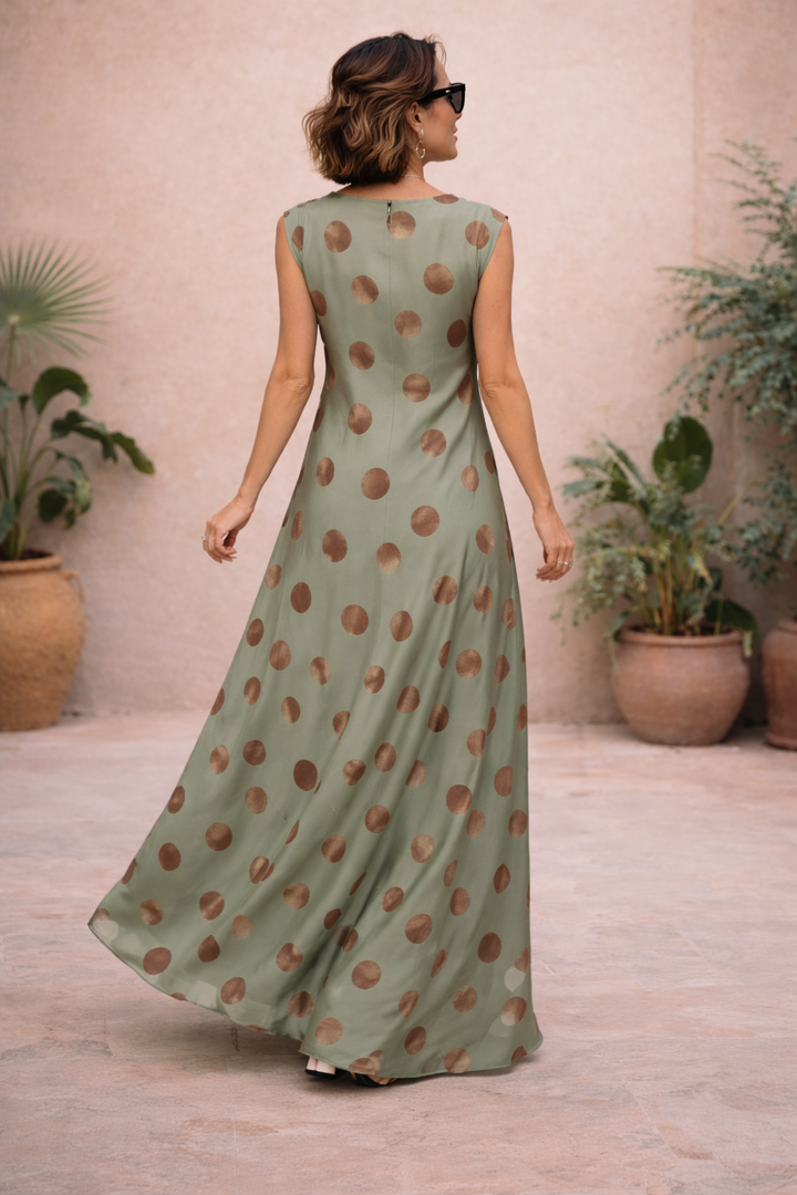 Cadence Cowl Polka Dot Dress Sage