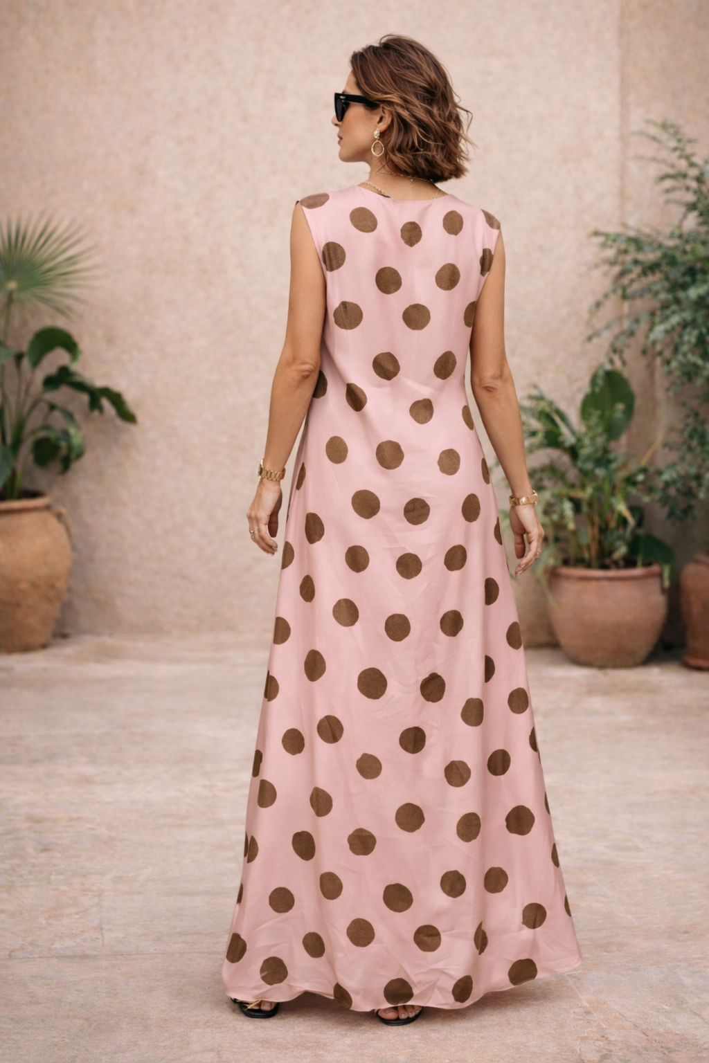 Cadence Cowl Polka Dot Dress Pink